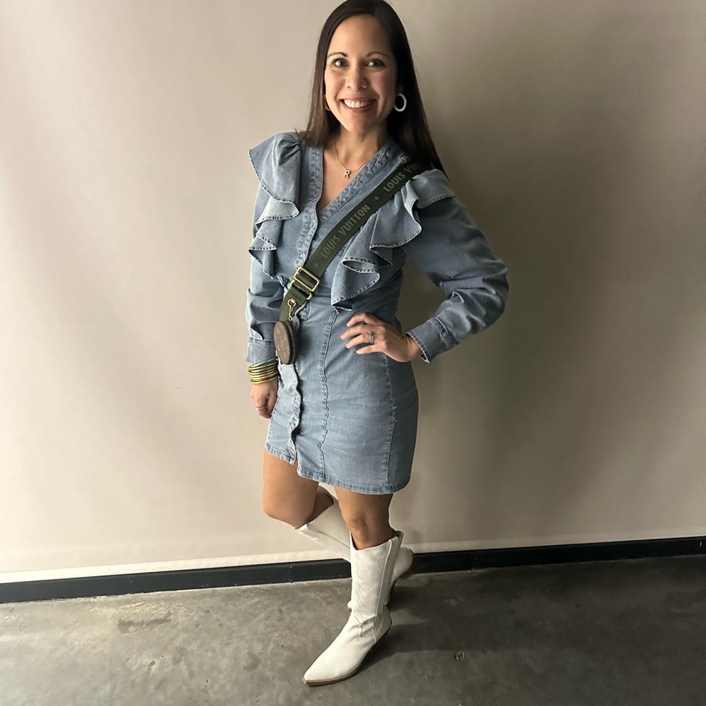 Denim Ruffle Mini Dress - Picture 3 of 3